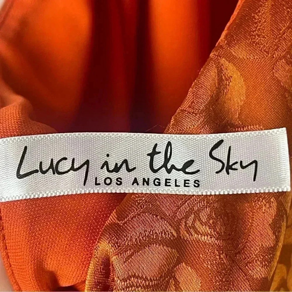 Lucy In The Sky Mock Neck Jacquard Shift Dress Rust Orange Medium Halter Med M - Picture 3 of 11